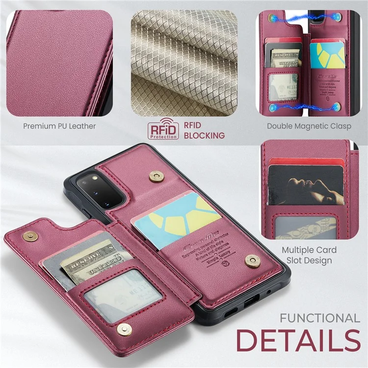 For Samsung Galaxy S20 4G / 5G Phone Case CASEME C22 Leather Back Cover with RFID Blocking Card Slots - Red