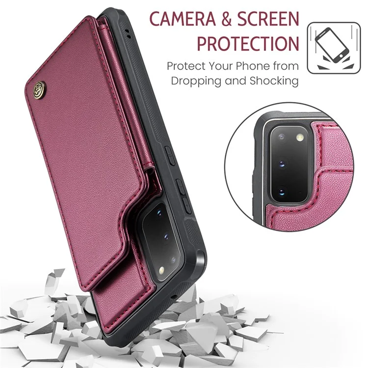 For Samsung Galaxy S20 4G / 5G Phone Case CASEME C22 Leather Back Cover with RFID Blocking Card Slots - Red
