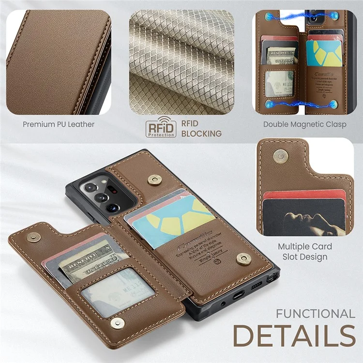CASEME C22 Series para Samsung Galaxy Note20 Ultra / Note20 Ultra 5G Case Suporte de Cartão Capa de Telefone - Marrom