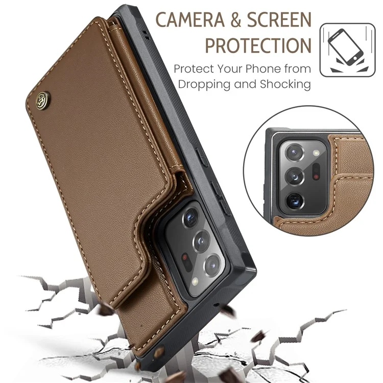 CASEME C22 Series para Samsung Galaxy Note20 Ultra / Note20 Ultra 5G Case Suporte de Cartão Capa de Telefone - Marrom