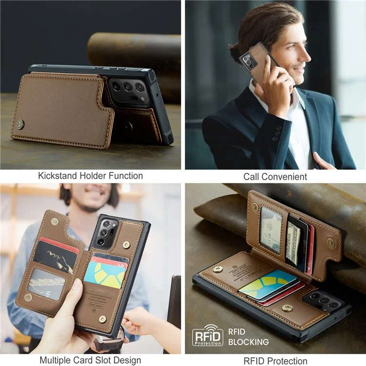 CASEME C22 Series para Samsung Galaxy Note20 Ultra / Note20 Ultra 5G Case Suporte de Cartão Capa de Telefone - Marrom