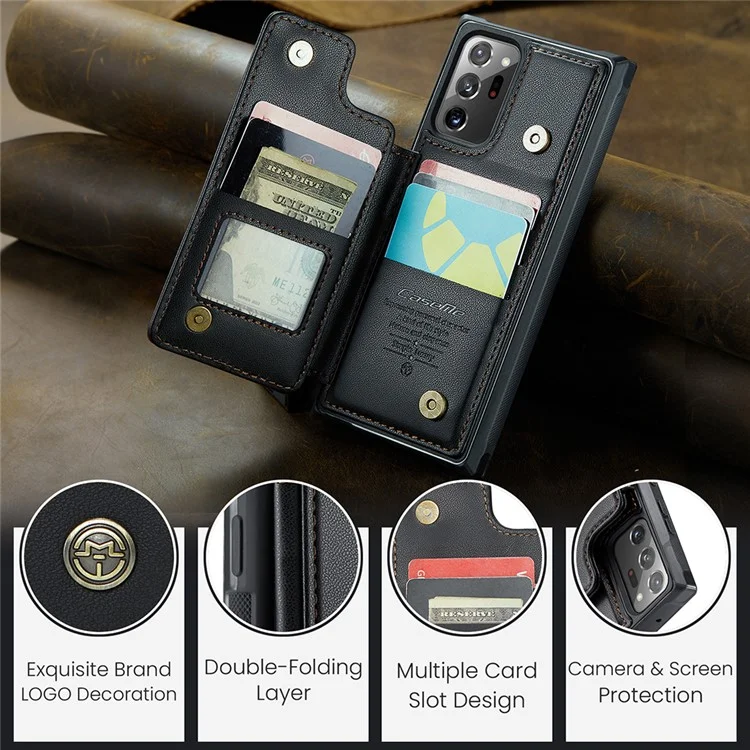 For Samsung Galaxy Note20 Ultra / Note20 Ultra 5G Phone Case CASEME C22 Leather Back Cover with RFID Blocking Card Slots - Black