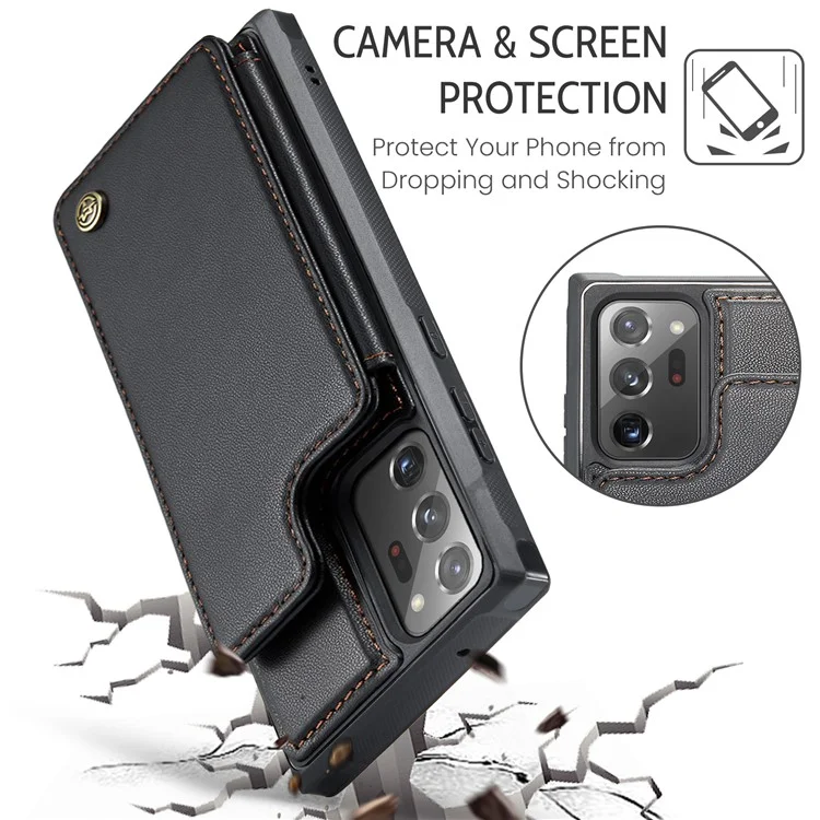 For Samsung Galaxy Note20 Ultra / Note20 Ultra 5G Phone Case CASEME C22 Leather Back Cover with RFID Blocking Card Slots - Black