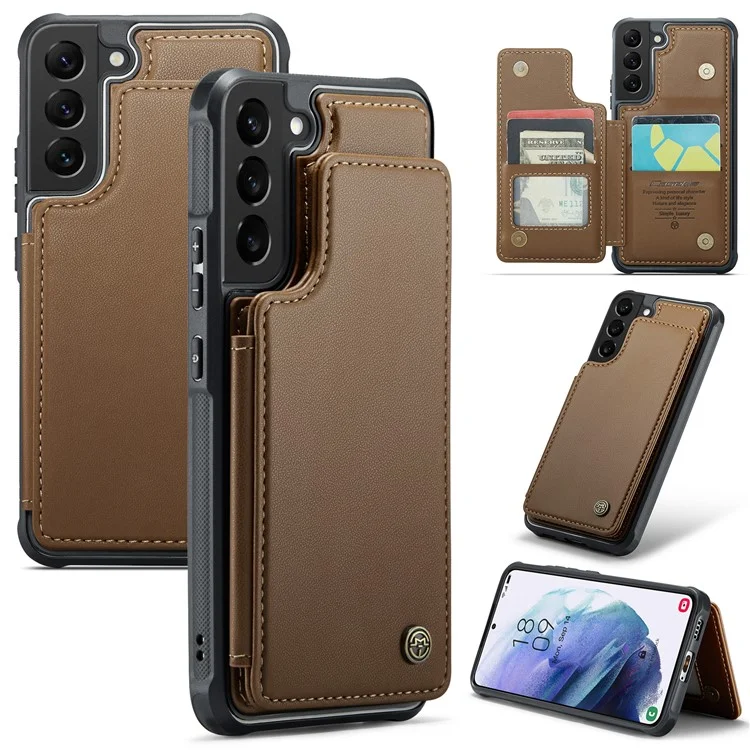 CASEME C22 Series für Samsung Galaxy S21 5G / 4G Case Kartenfächer RFID-Blockierung Handyhülle - Braun