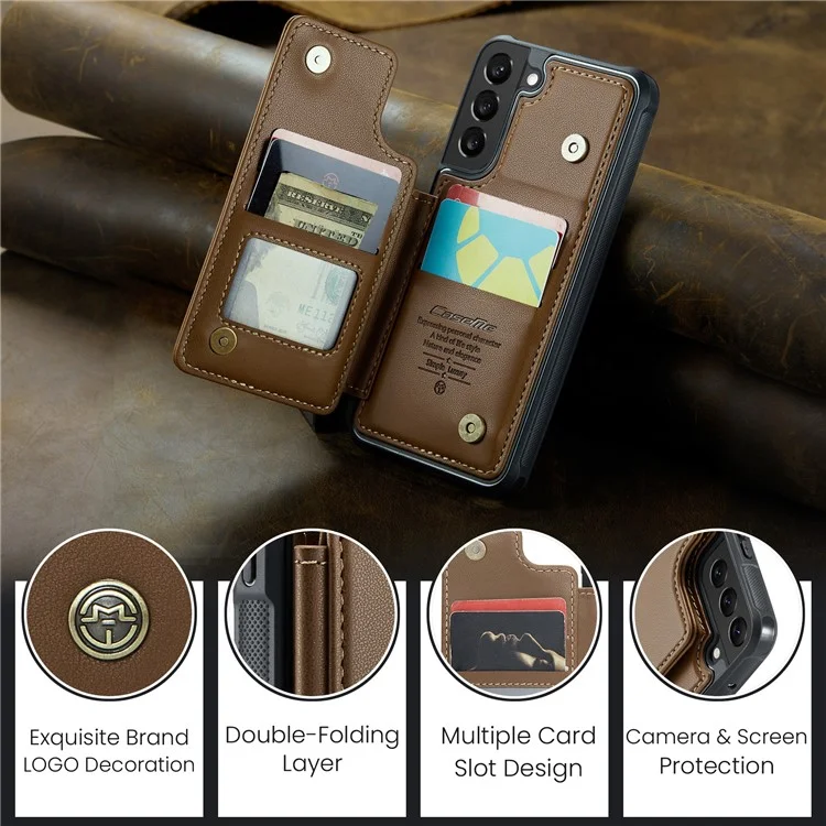 CASEME C22 Series für Samsung Galaxy S21 5G / 4G Case Kartenfächer RFID-Blockierung Handyhülle - Braun
