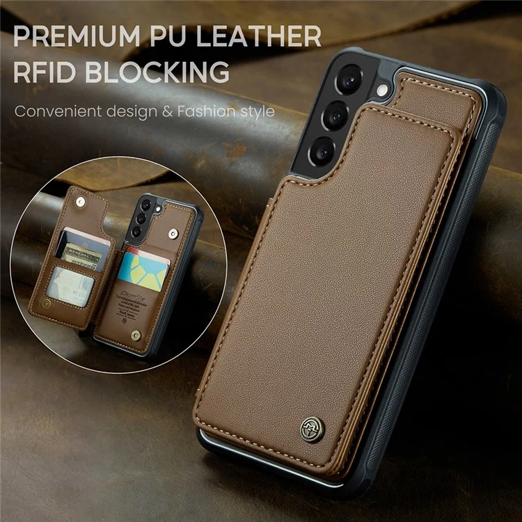 CASEME C22 Series für Samsung Galaxy S21 5G / 4G Case Kartenfächer RFID-Blockierung Handyhülle - Braun