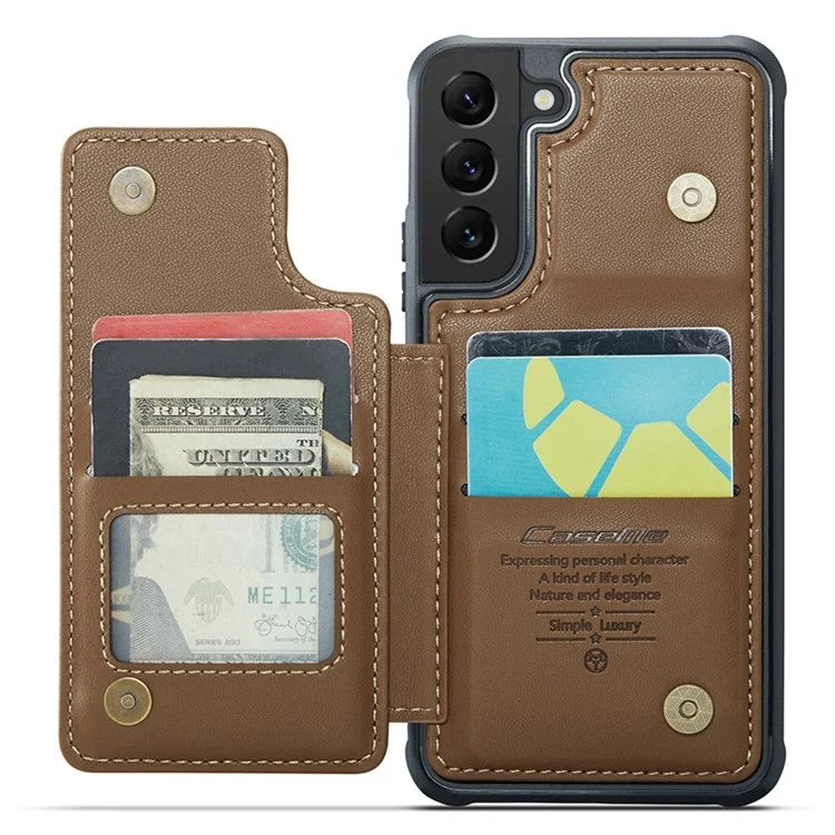 CASEME C22 Series für Samsung Galaxy S21 5G / 4G Case Kartenfächer RFID-Blockierung Handyhülle - Braun