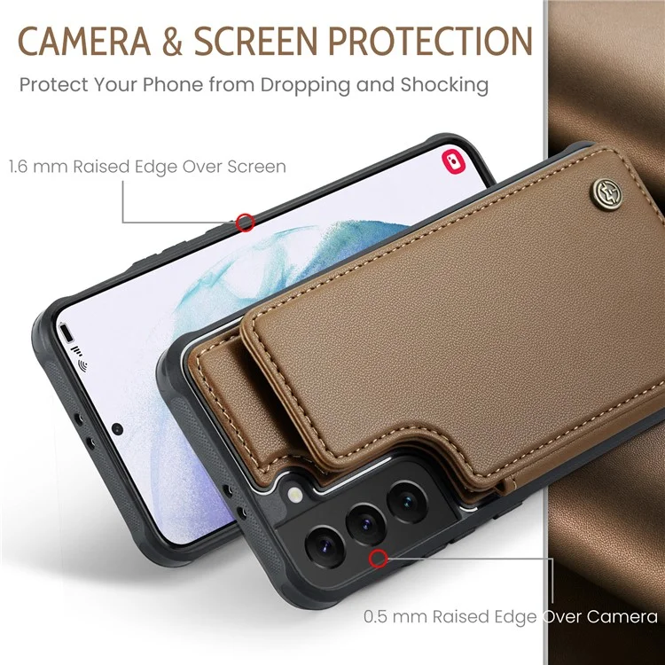 CASEME C22 Series für Samsung Galaxy S21 5G / 4G Case Kartenfächer RFID-Blockierung Handyhülle - Braun