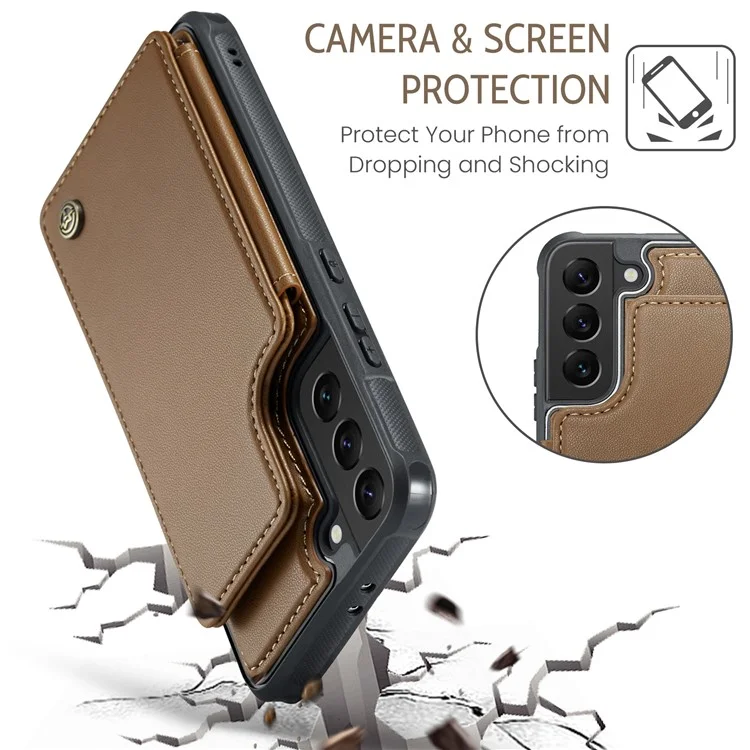 CASEME C22 Series für Samsung Galaxy S21 5G / 4G Case Kartenfächer RFID-Blockierung Handyhülle - Braun