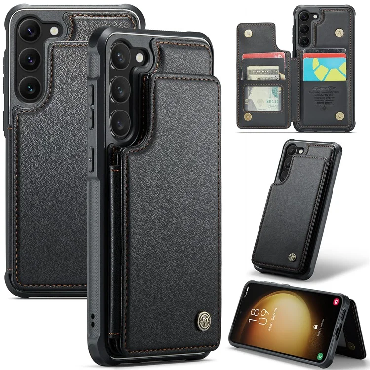 For Samsung Galaxy S22+ 5G Phone Case CASEME C22 Leather Back Cover with RFID Blocking Card Slots - Black