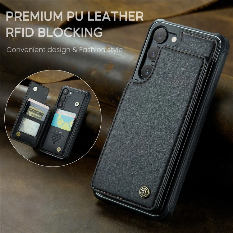 For Samsung Galaxy S22+ 5G Phone Case CASEME C22 Leather Back Cover with RFID Blocking Card Slots - Black