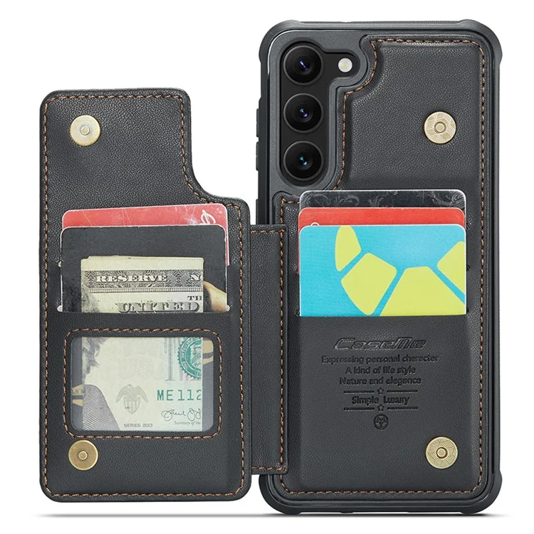 For Samsung Galaxy S22+ 5G Phone Case CASEME C22 Leather Back Cover with RFID Blocking Card Slots - Black