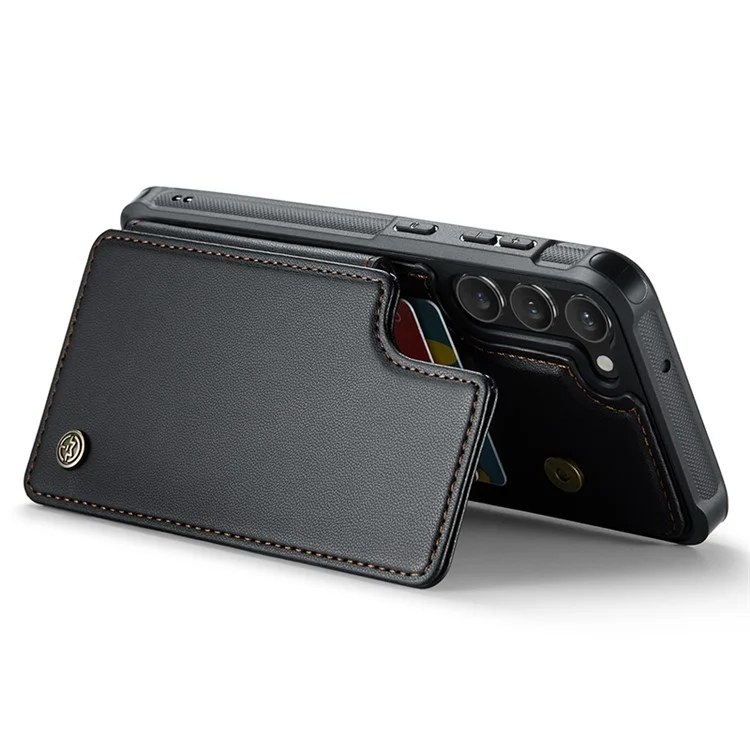 For Samsung Galaxy S22+ 5G Phone Case CASEME C22 Leather Back Cover with RFID Blocking Card Slots - Black