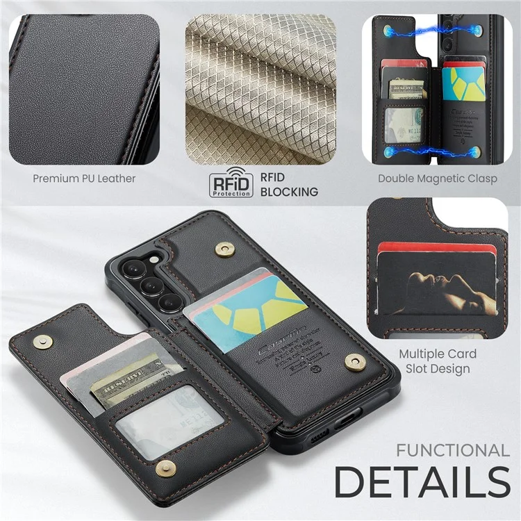 For Samsung Galaxy S22+ 5G Phone Case CASEME C22 Leather Back Cover with RFID Blocking Card Slots - Black