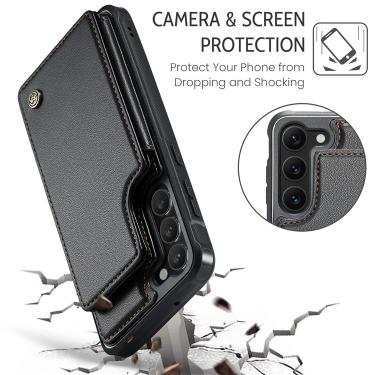 For Samsung Galaxy S22+ 5G Phone Case CASEME C22 Leather Back Cover with RFID Blocking Card Slots - Black