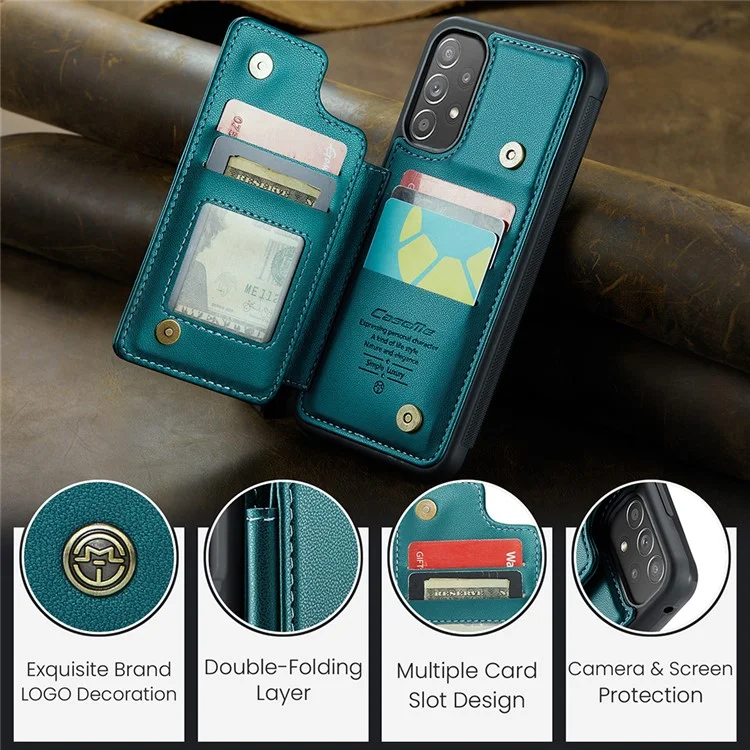 CASEME C22 Series para Samsung Galaxy A52 4G / 5G / A52s 5G Estojo Porta-Cartões com Suporte - Verde