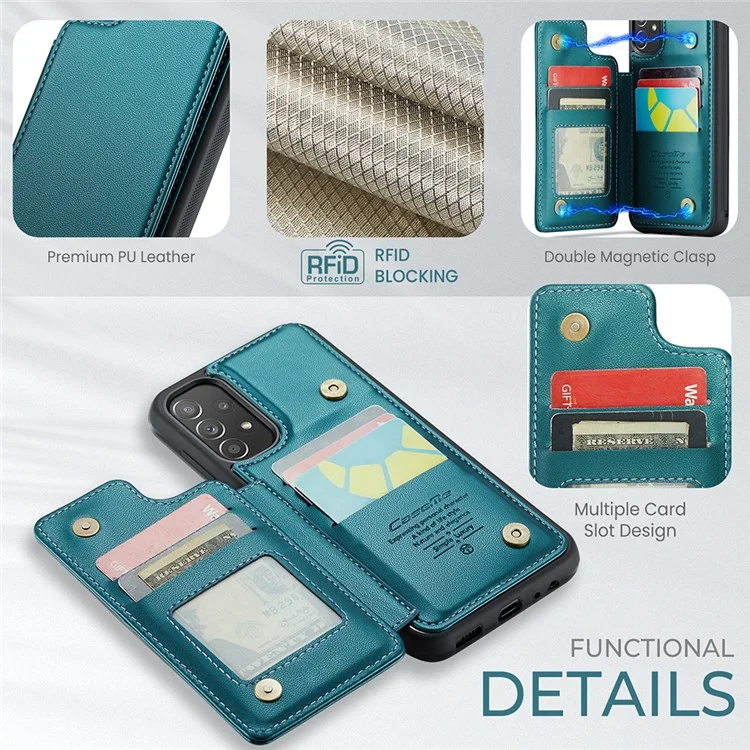 CASEME C22 Series para Samsung Galaxy A52 4G / 5G / A52s 5G Estojo Porta-Cartões com Suporte - Verde