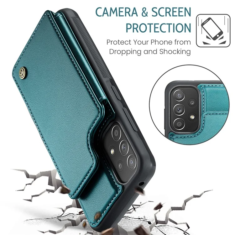 CASEME C22 Series para Samsung Galaxy A52 4G / 5G / A52s 5G Estojo Porta-Cartões com Suporte - Verde
