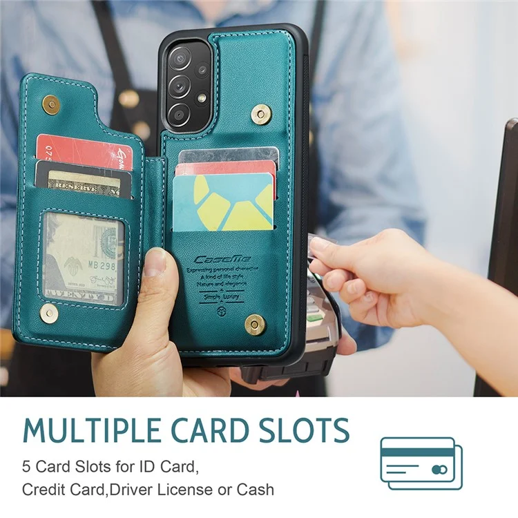 CASEME C22 Series para Samsung Galaxy A52 4G / 5G / A52s 5G Estojo Porta-Cartões com Suporte - Verde