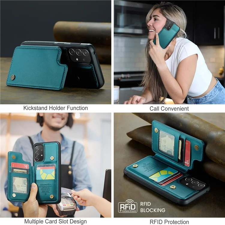 CASEME C22 Series para Samsung Galaxy A52 4G / 5G / A52s 5G Estojo Porta-Cartões com Suporte - Verde