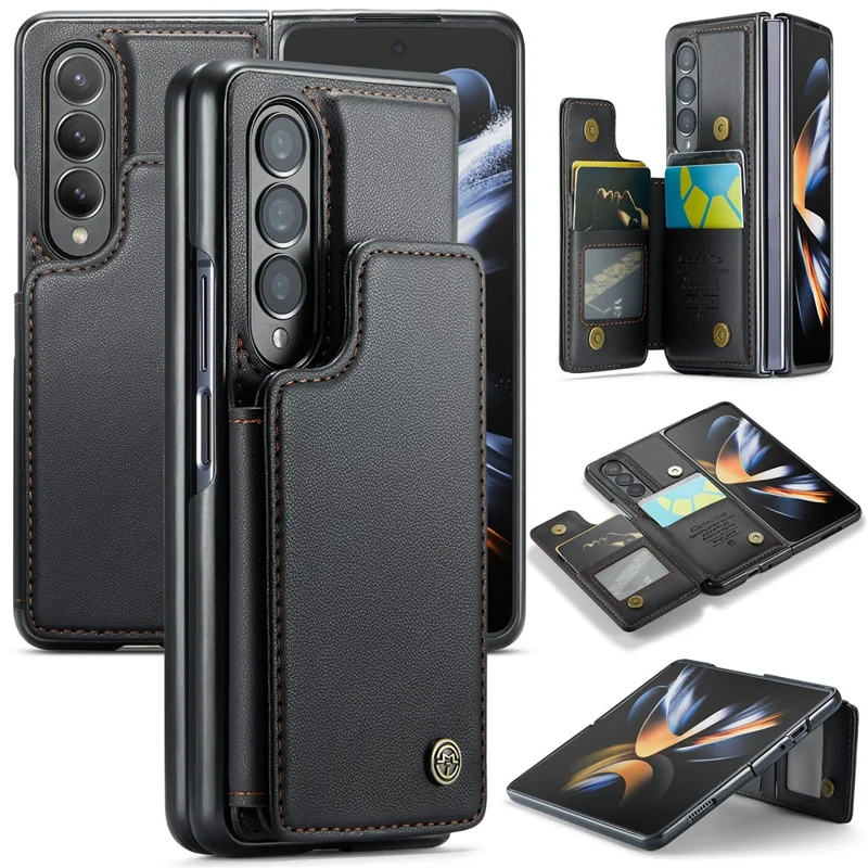 For Samsung Galaxy Z Fold4 5G Phone Case CASEME C22 Leather Back Cover with RFID Blocking Card Slots - Black