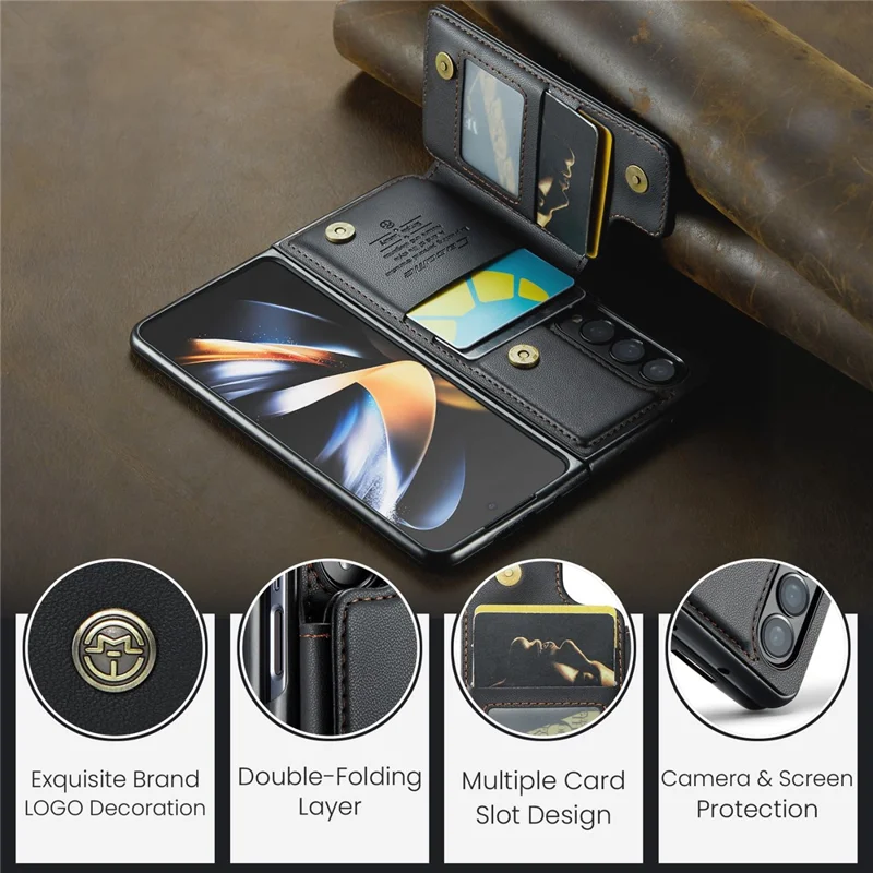 For Samsung Galaxy Z Fold4 5G Phone Case CASEME C22 Leather Back Cover with RFID Blocking Card Slots - Black