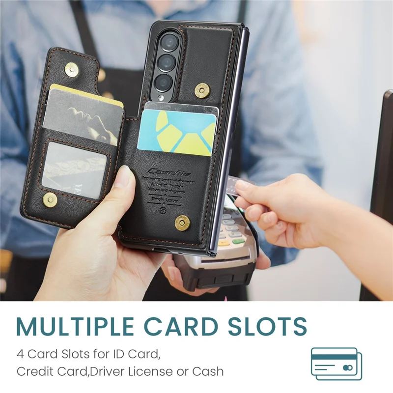 For Samsung Galaxy Z Fold4 5G Phone Case CASEME C22 Leather Back Cover with RFID Blocking Card Slots - Black