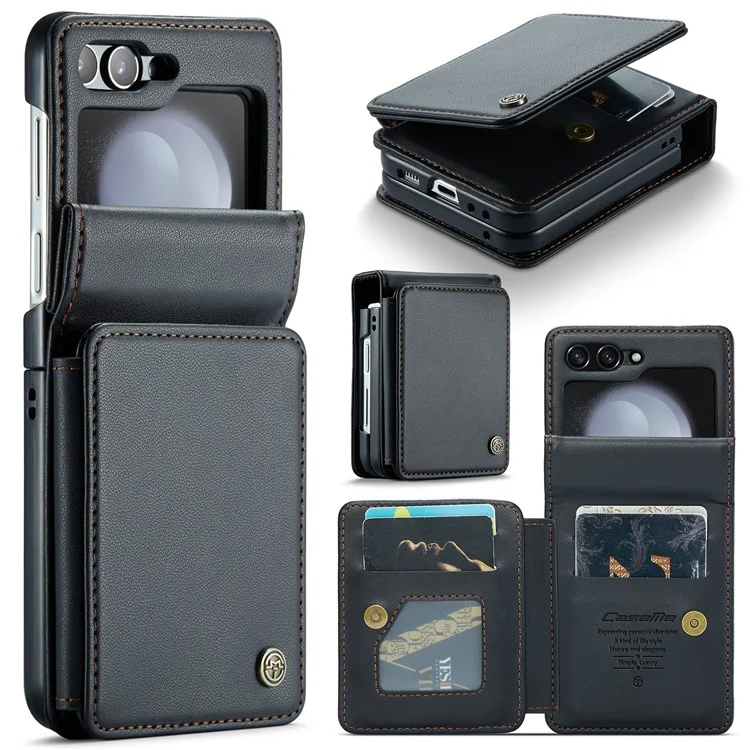 Serie Caseme C22 Per Samsung Galaxy Z Flip5 5G Telefono Custodia RFID Blocco in Pelle+coperchio a Conchiglia Tpu - Nero