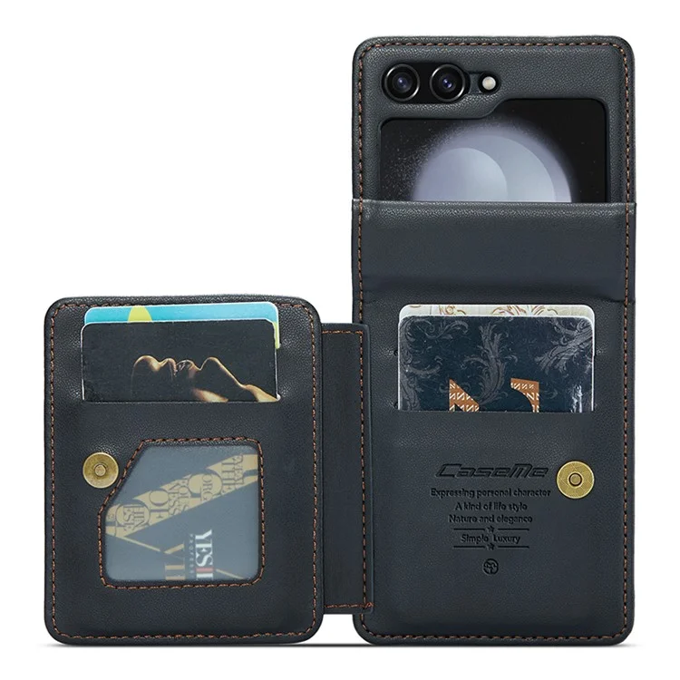 CASEME C22-Serie für Samsung Galaxy Z Flip5 5G Handyhülle RFID-blockierend Leder+TPU-Schale - Schwarz