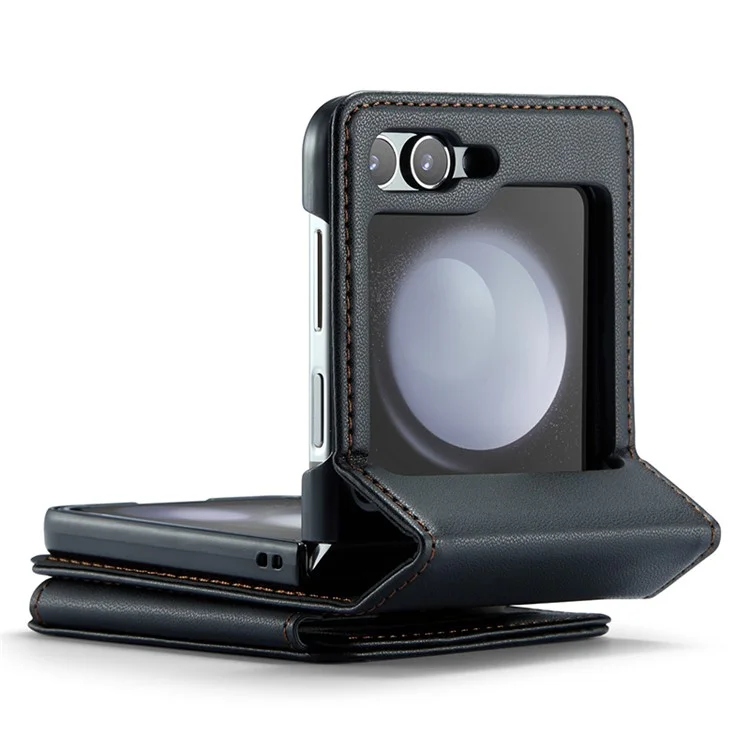 CASEME C22-Serie für Samsung Galaxy Z Flip5 5G Handyhülle RFID-blockierend Leder+TPU-Schale - Schwarz