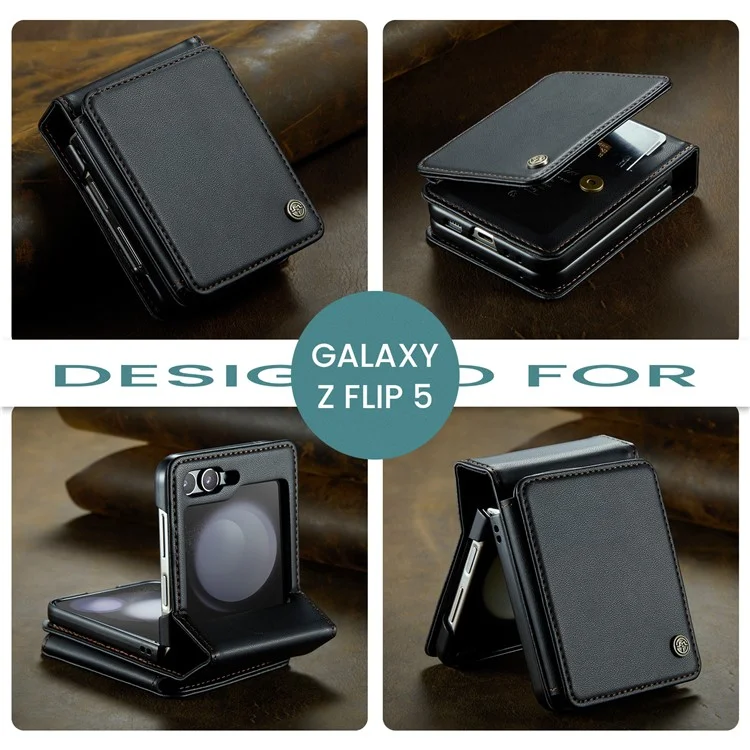 CASEME C22-Serie für Samsung Galaxy Z Flip5 5G Handyhülle RFID-blockierend Leder+TPU-Schale - Schwarz