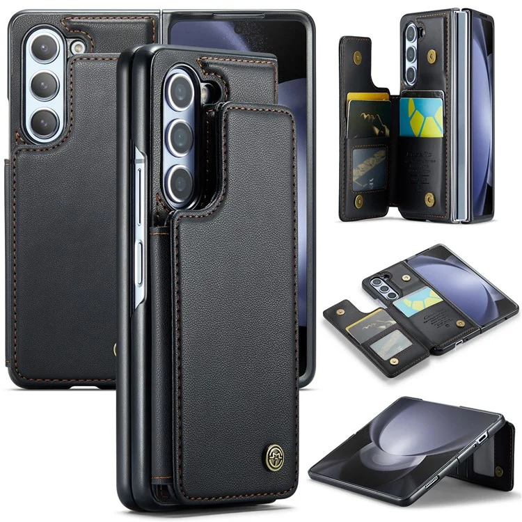 CASEME C22 Series per Samsung Galaxy Z Fold5 5G Custodia TPU+PU Pelle Lucida Guscio Telefono con 4 Porta Carte - Nero