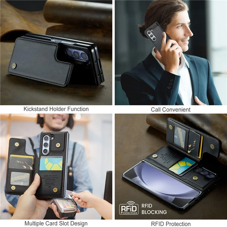CASEME C22 Series per Samsung Galaxy Z Fold5 5G Custodia TPU+PU Pelle Lucida Guscio Telefono con 4 Porta Carte - Nero