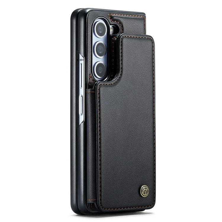 CASEME C22 Series per Samsung Galaxy Z Fold5 5G Custodia TPU+PU Pelle Lucida Guscio Telefono con 4 Porta Carte - Nero