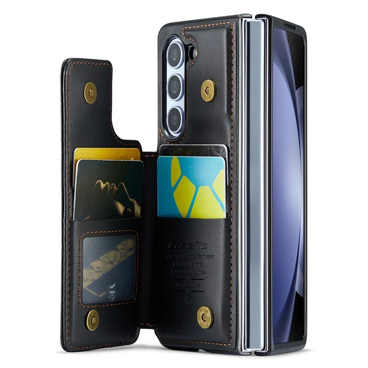 CASEME C22 Series per Samsung Galaxy Z Fold5 5G Custodia TPU+PU Pelle Lucida Guscio Telefono con 4 Porta Carte - Nero