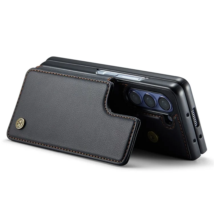 CASEME C22 Series per Samsung Galaxy Z Fold5 5G Custodia TPU+PU Pelle Lucida Guscio Telefono con 4 Porta Carte - Nero