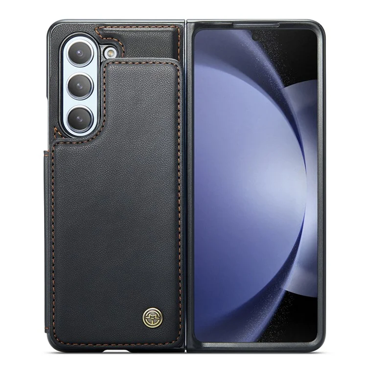 CASEME C22 Series per Samsung Galaxy Z Fold5 5G Custodia TPU+PU Pelle Lucida Guscio Telefono con 4 Porta Carte - Nero