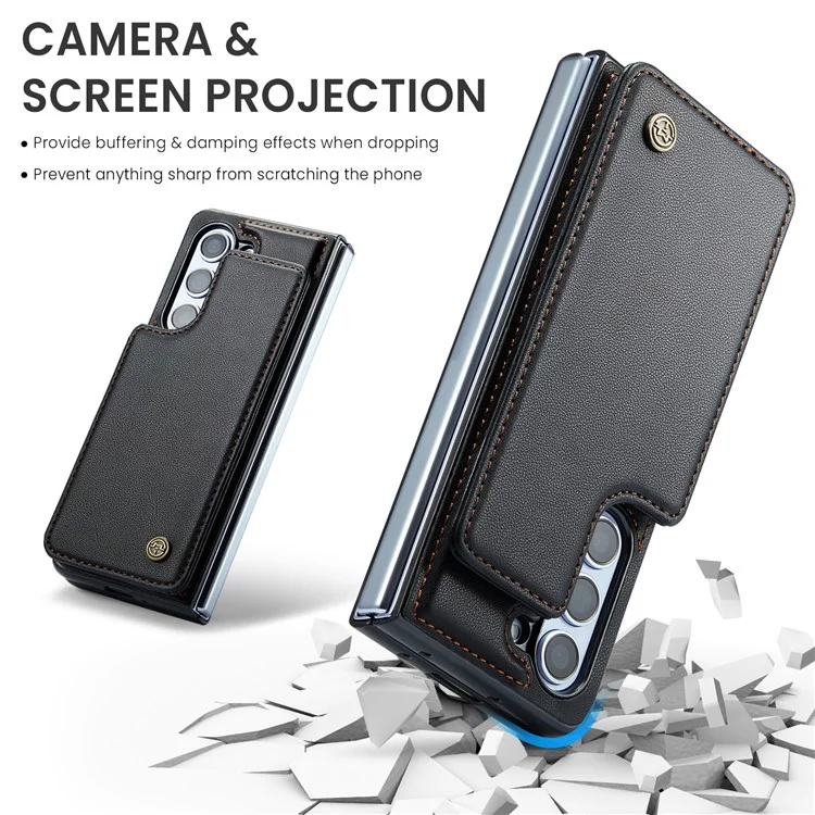 CASEME C22 Series per Samsung Galaxy Z Fold5 5G Custodia TPU+PU Pelle Lucida Guscio Telefono con 4 Porta Carte - Nero