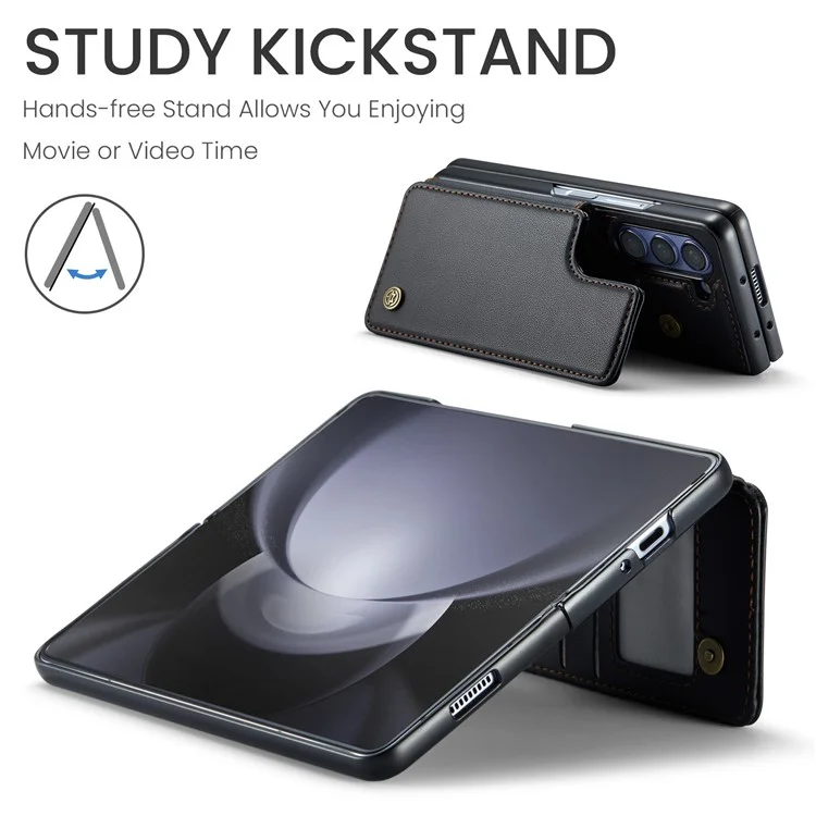 CASEME C22 Series per Samsung Galaxy Z Fold5 5G Custodia TPU+PU Pelle Lucida Guscio Telefono con 4 Porta Carte - Nero