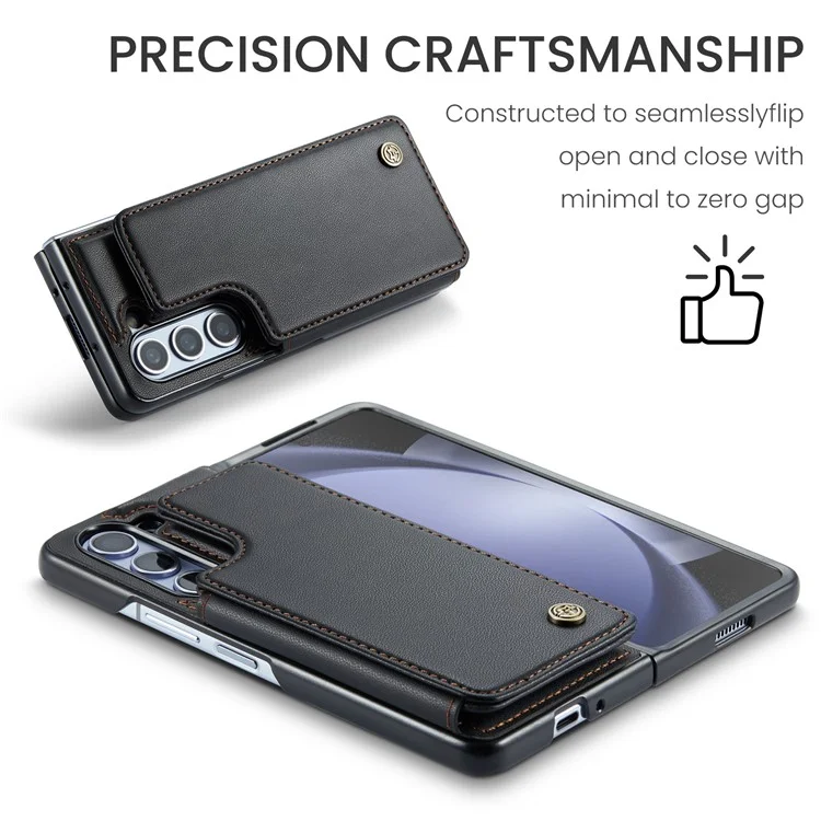 CASEME C22 Series per Samsung Galaxy Z Fold5 5G Custodia TPU+PU Pelle Lucida Guscio Telefono con 4 Porta Carte - Nero