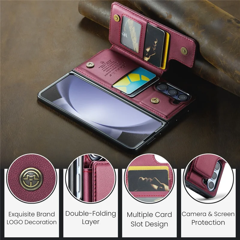 For Samsung Galaxy Z Fold5 5G Phone Case CASEME C22 Leather Back Cover with RFID Blocking Card Slots - Red