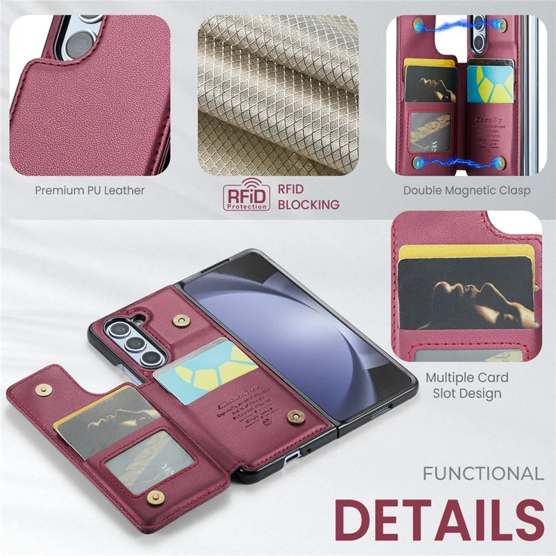 For Samsung Galaxy Z Fold5 5G Phone Case CASEME C22 Leather Back Cover with RFID Blocking Card Slots - Red