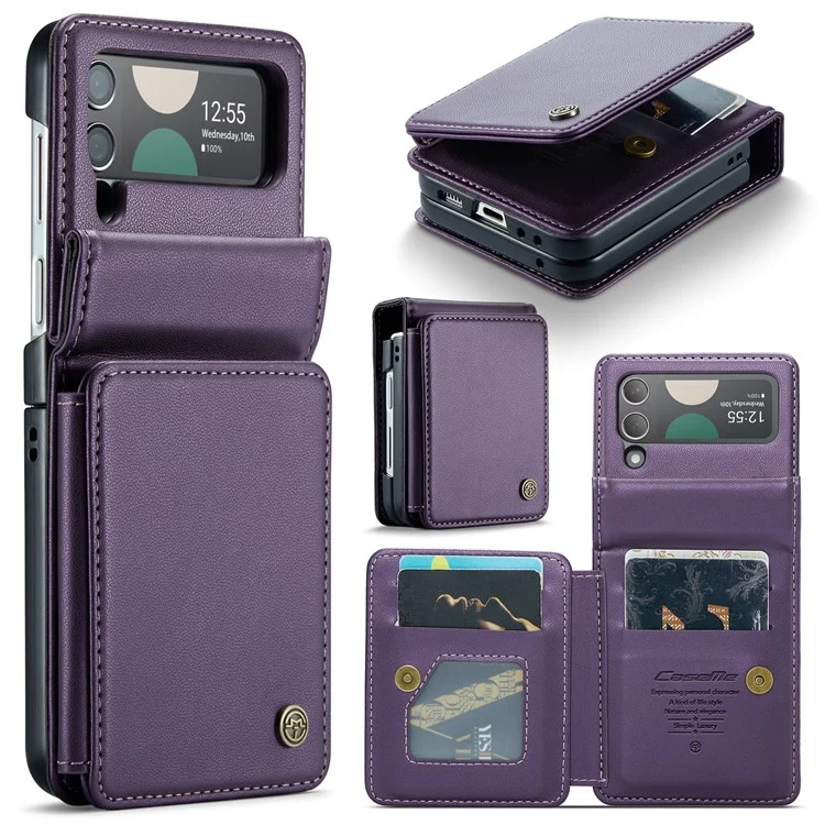 CASEME C22 Series for Samsung Galaxy Z Flip4 5G Case Litchi Texture Glossy Card Slot Phone Shell Cover - Purple