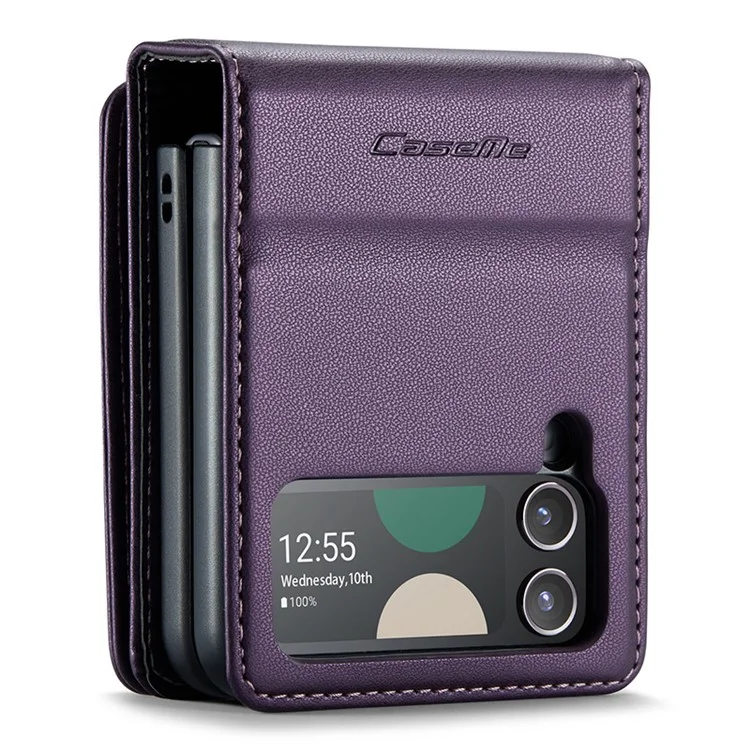 CASEME C22 Series for Samsung Galaxy Z Flip4 5G Case Litchi Texture Glossy Card Slot Phone Shell Cover - Purple