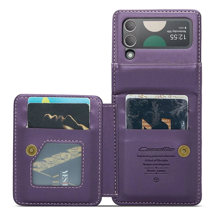 CASEME C22 Series for Samsung Galaxy Z Flip4 5G Case Litchi Texture Glossy Card Slot Phone Shell Cover - Purple