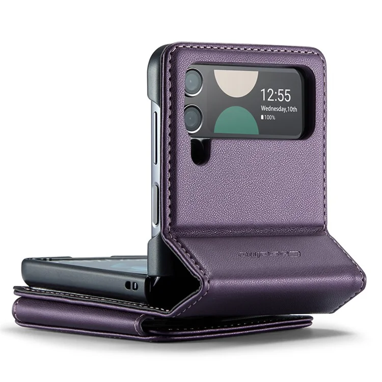 CASEME C22 Series for Samsung Galaxy Z Flip4 5G Case Litchi Texture Glossy Card Slot Phone Shell Cover - Purple