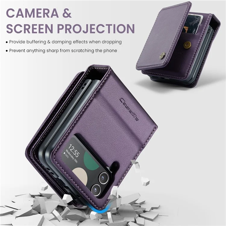 CASEME C22 Series for Samsung Galaxy Z Flip4 5G Case Litchi Texture Glossy Card Slot Phone Shell Cover - Purple