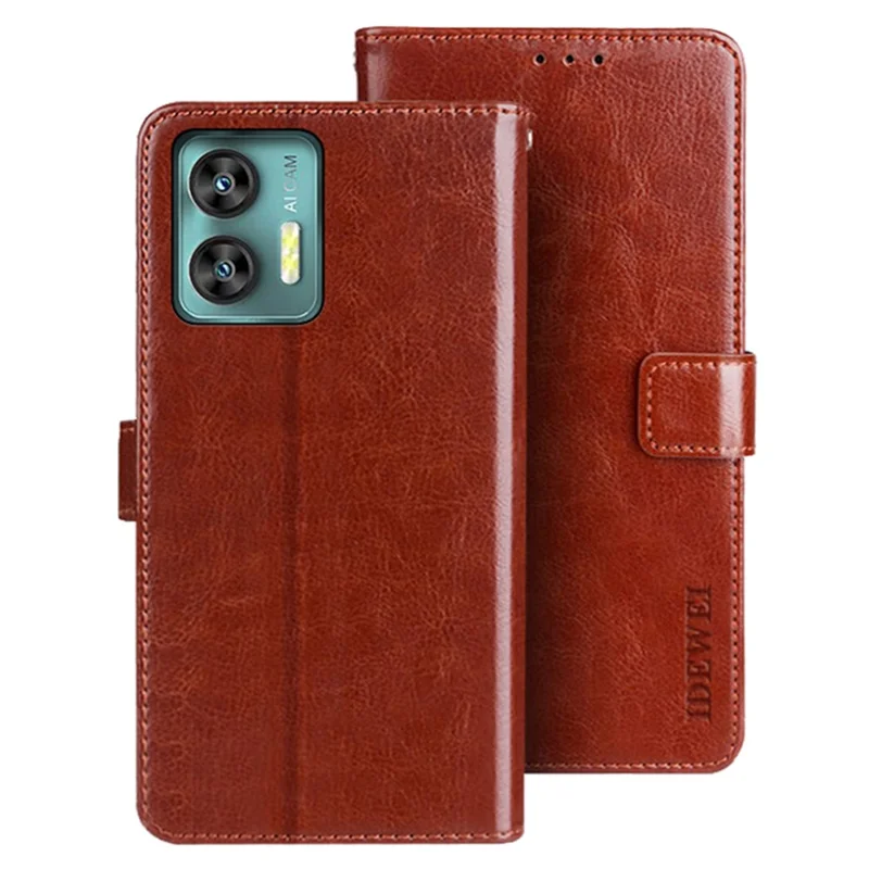IDEWEI For Oukitel C36 Leather Case Anti-drop Wallet Phone Cover - Brown