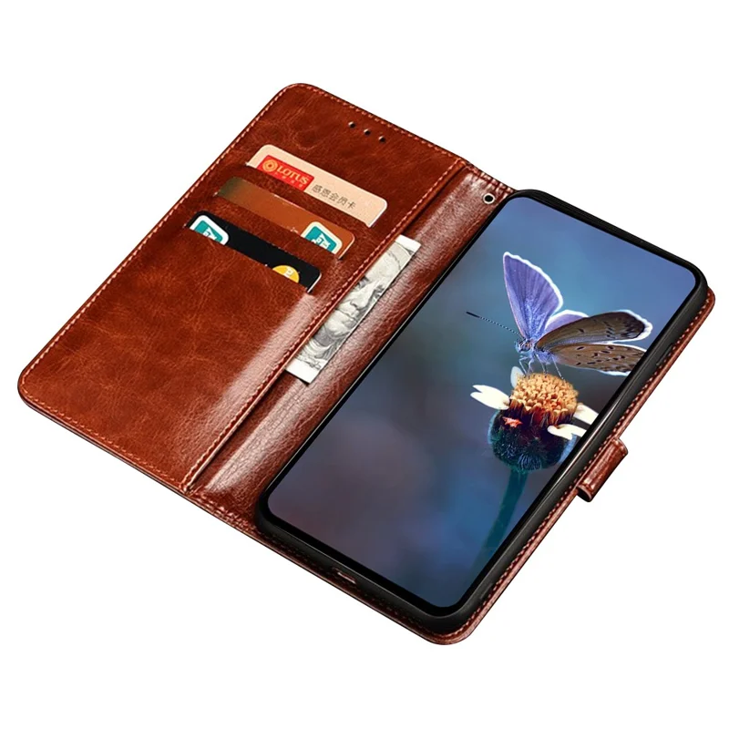 IDEWEI For Oukitel C36 Leather Case Anti-drop Wallet Phone Cover - Brown