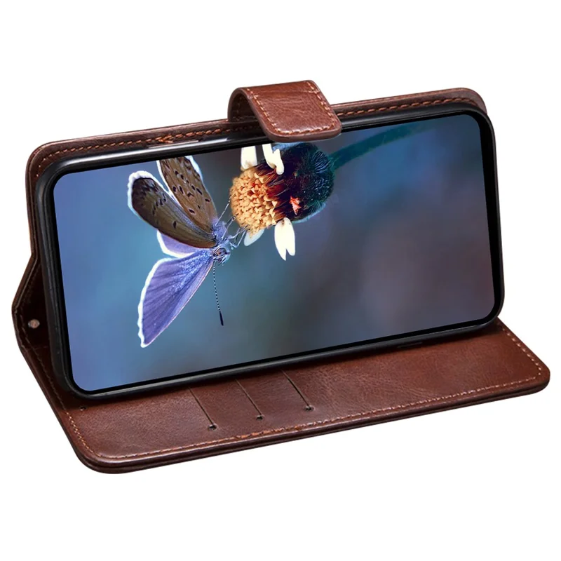 IDEWEI For Oukitel C36 Leather Case Anti-drop Wallet Phone Cover - Brown